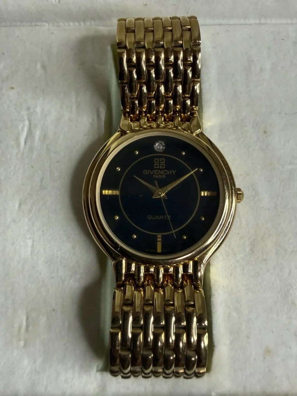 Vintage Givenchy Paris D.A.L. 90 Watch - 36mm Black Dial Genuine Diamond Accent